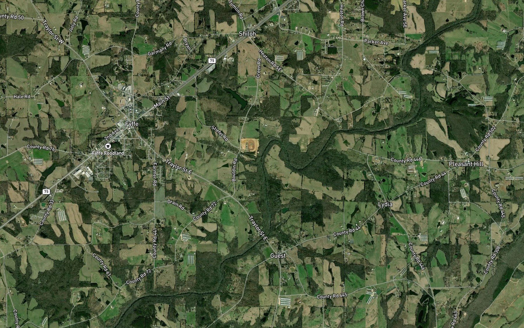 Satellite map of the Thompson Branch