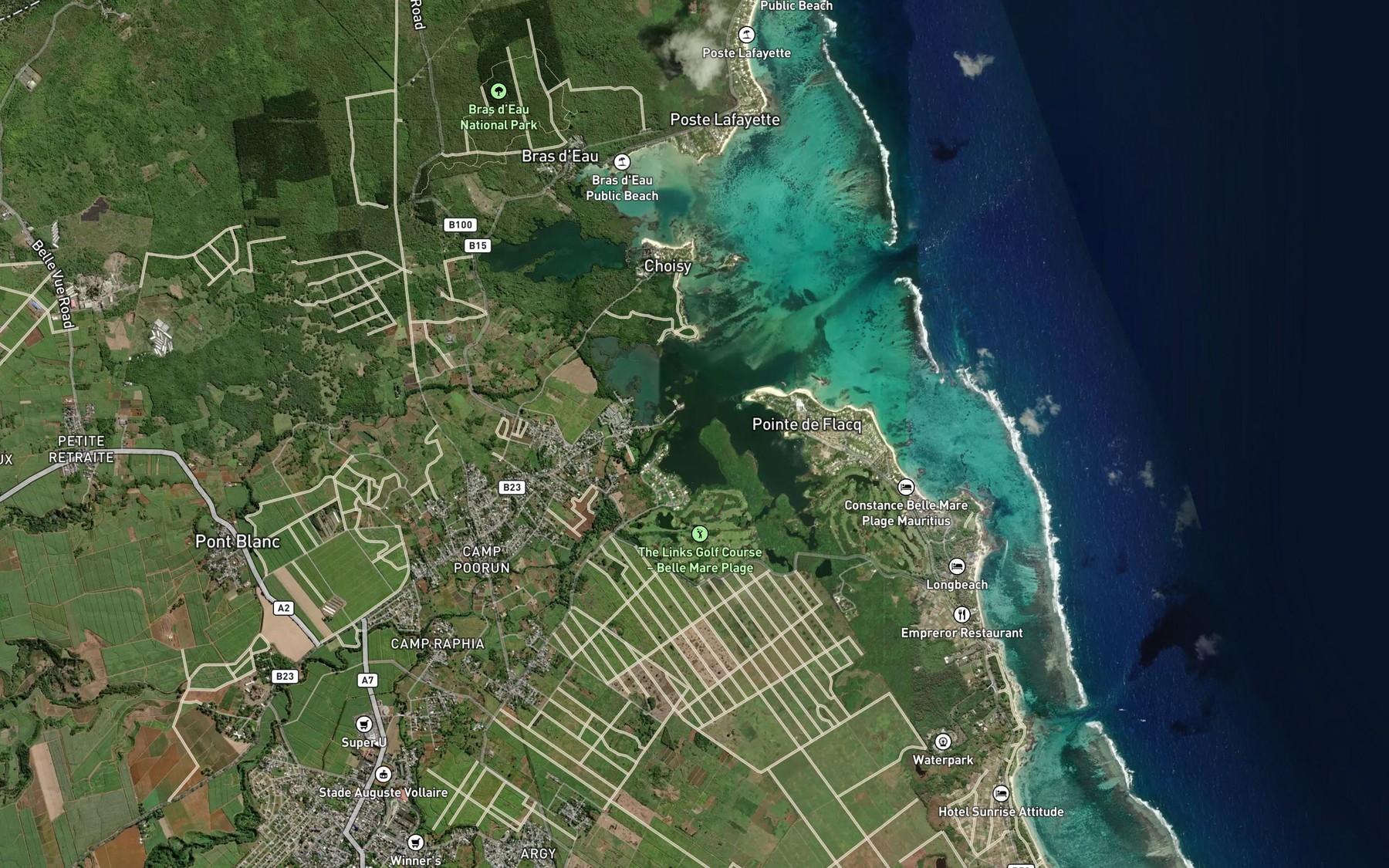 Satellite map of the Bras de Mer des Requins