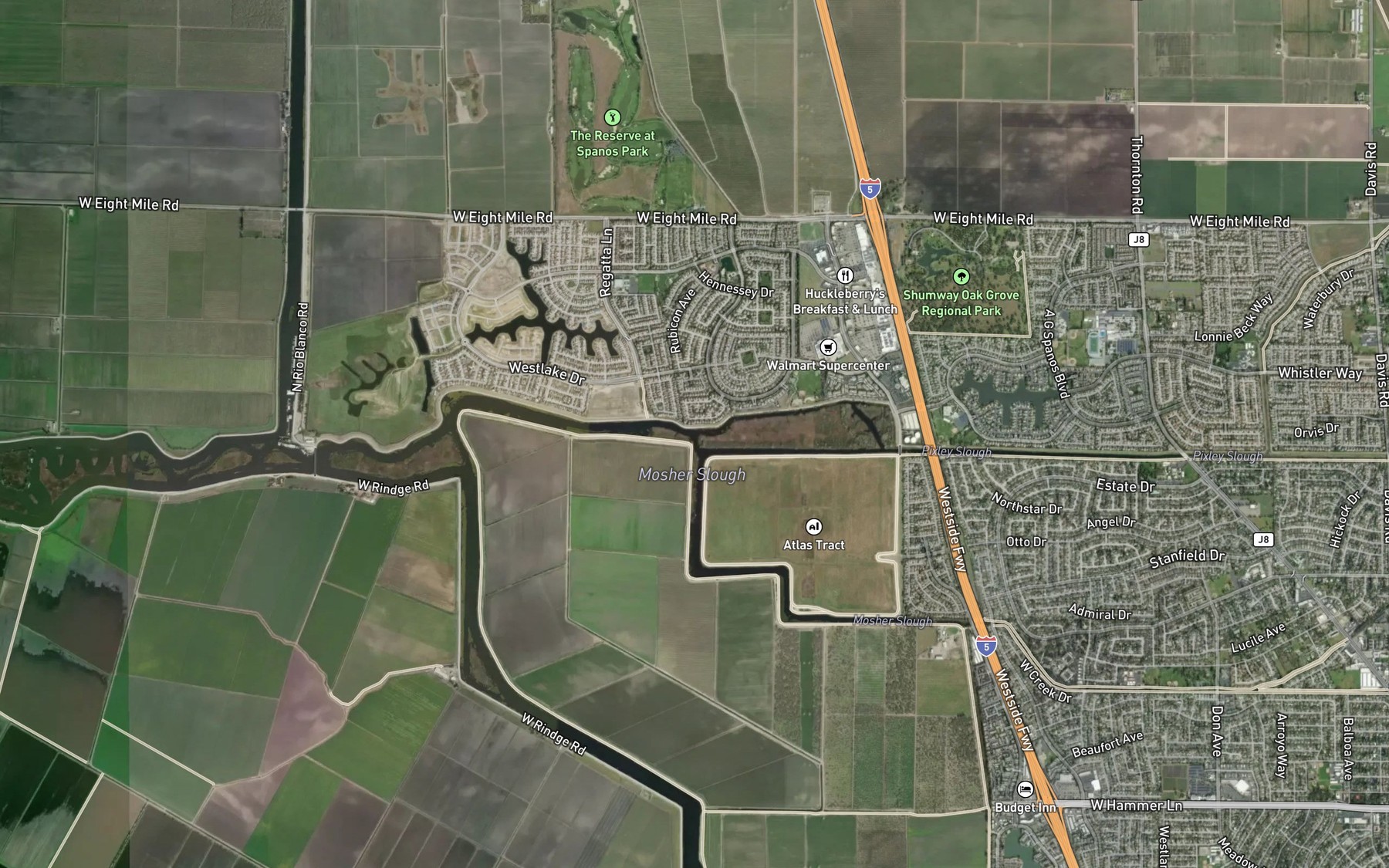 Satellite map of the Pixley Slough