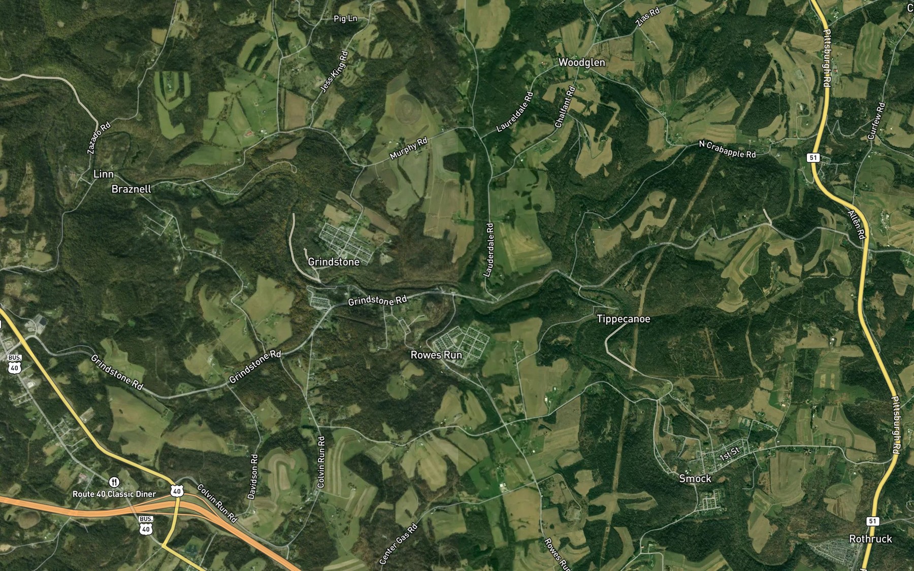 Satellite map of the Washwater Run