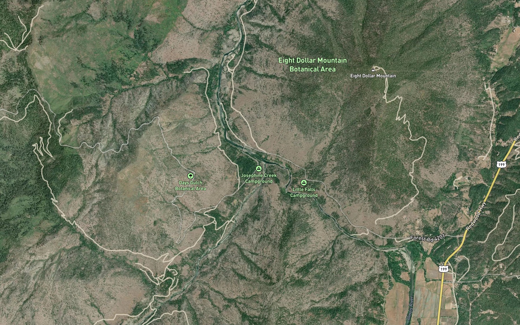 Satellite map of the Josephine Creek