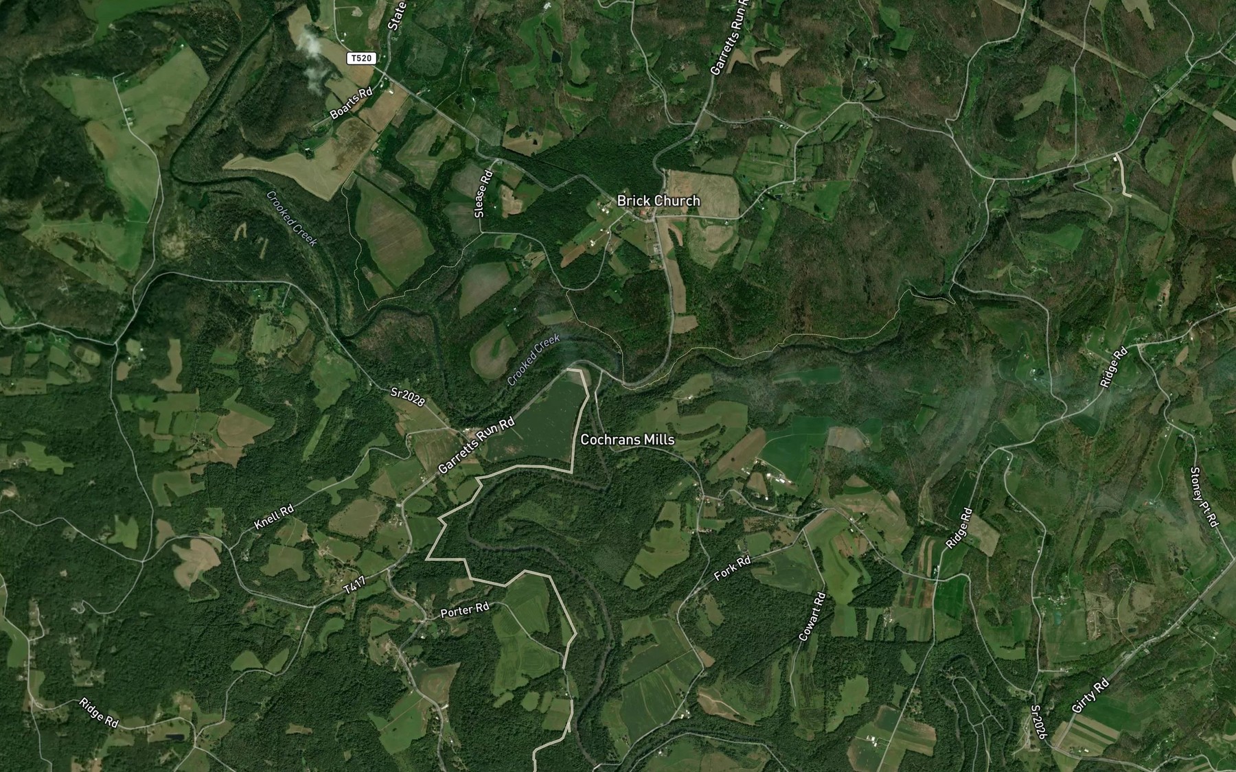 Satellite map of the Cherry Run
