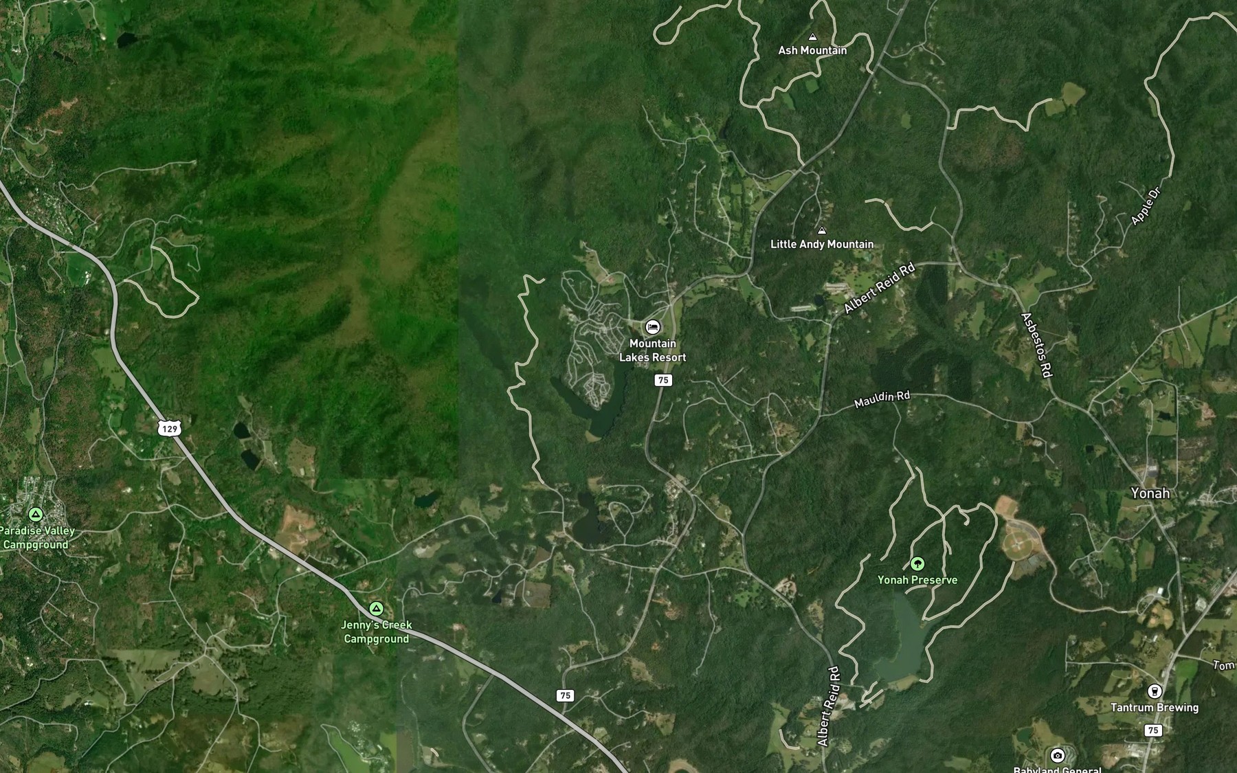 Satellite map of the Lake Qualatchee