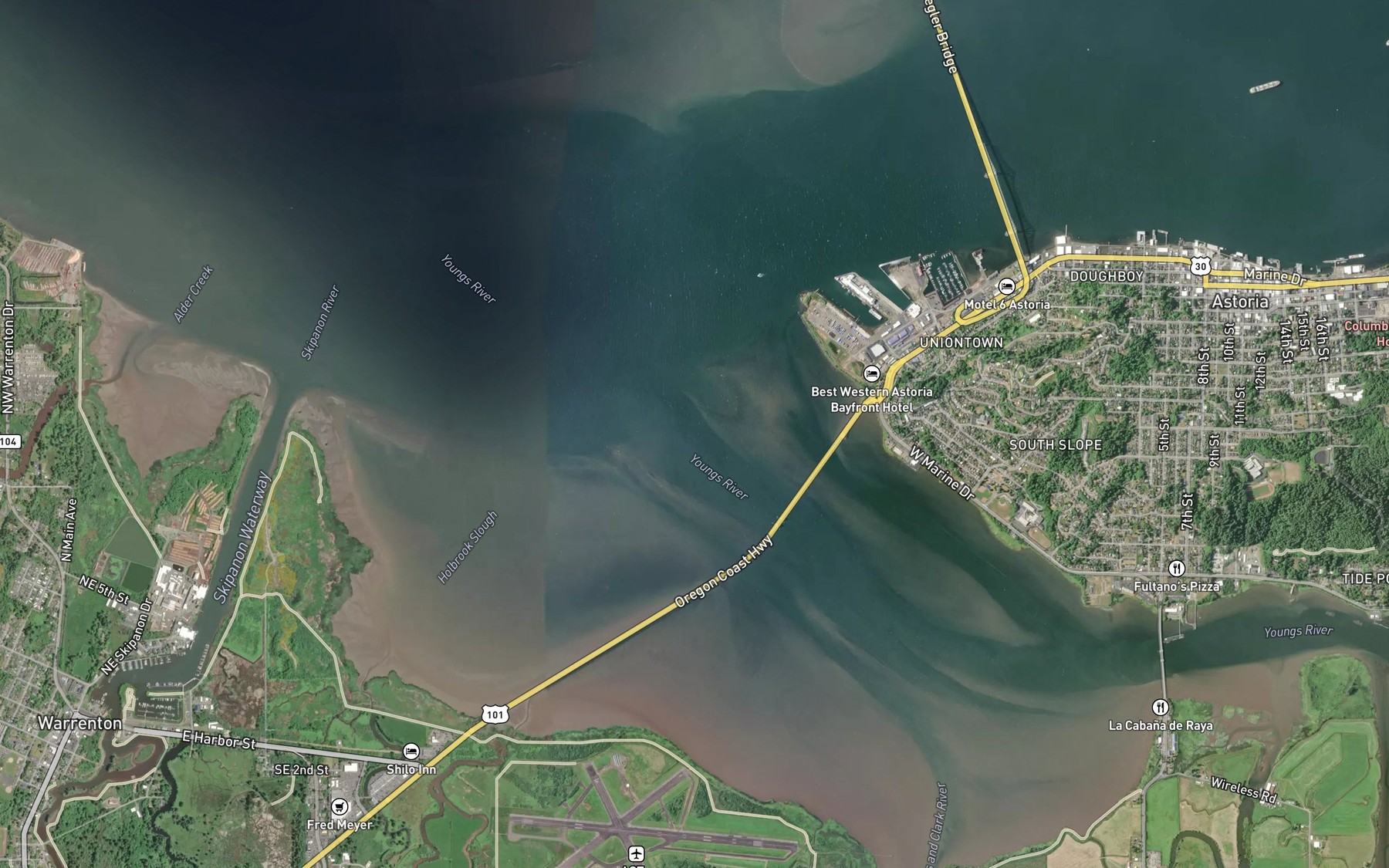 Satellite map of the Youngs River