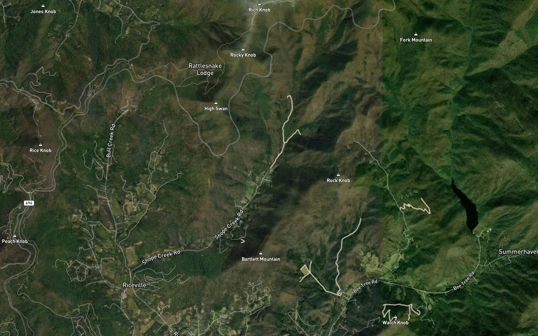 Satellite map of the Wolf Branch