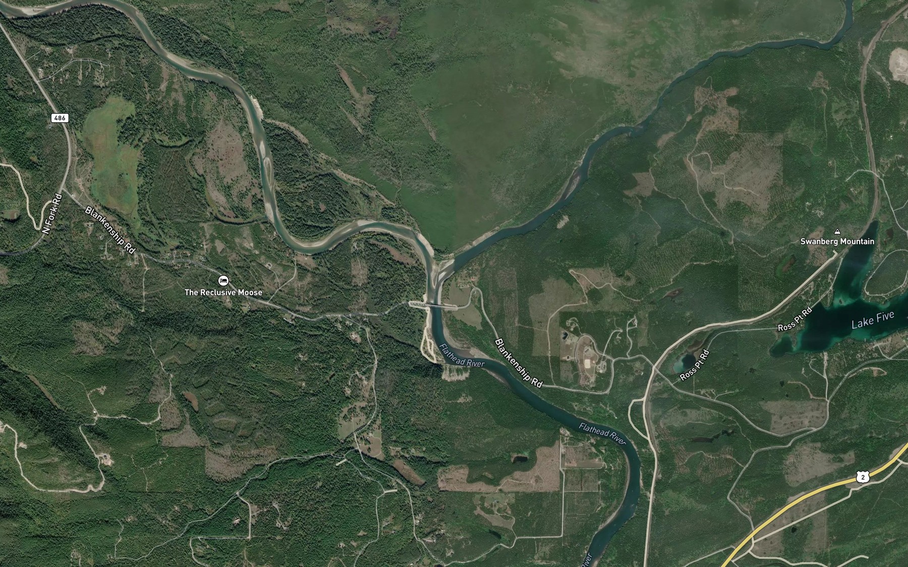 Satellite map of the North Fork Flathead River