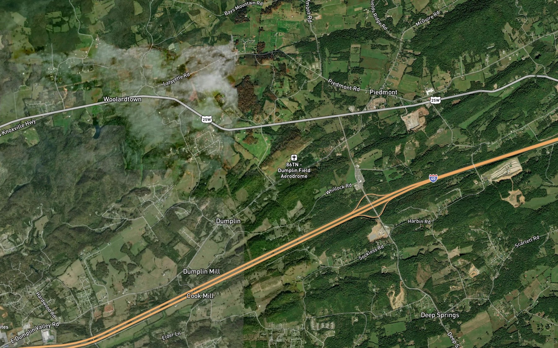 Satellite map of the Piedmont Branch
