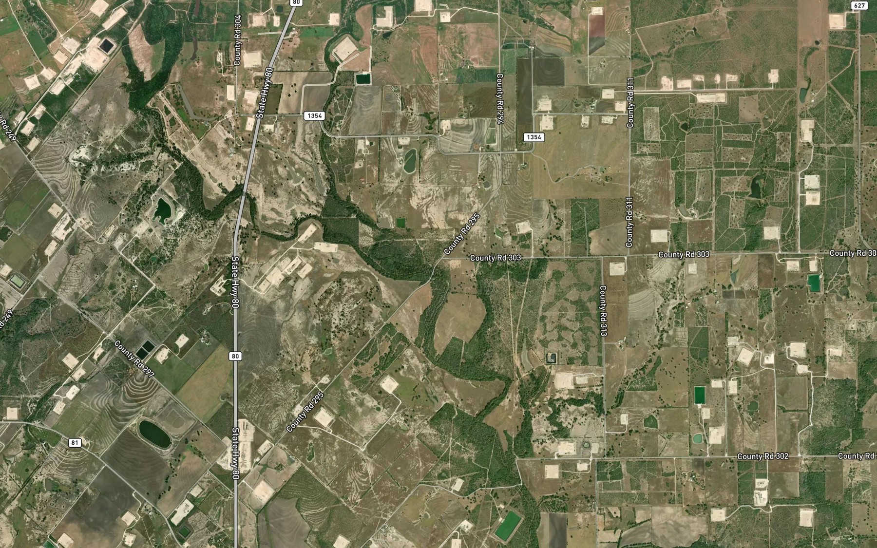Satellite map of the Dry Ecleto Creek