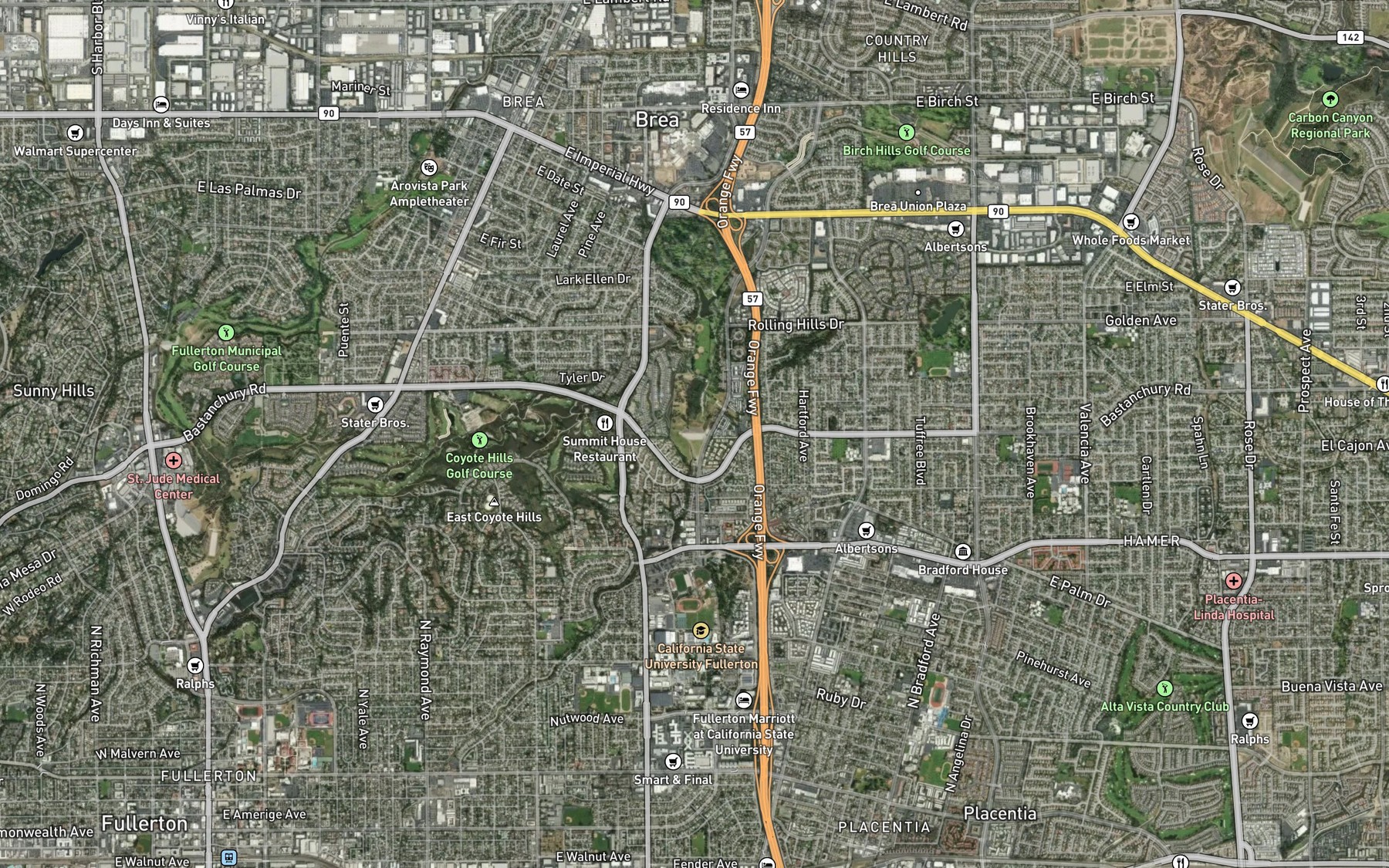 Satellite map of the Fullerton Reservoir