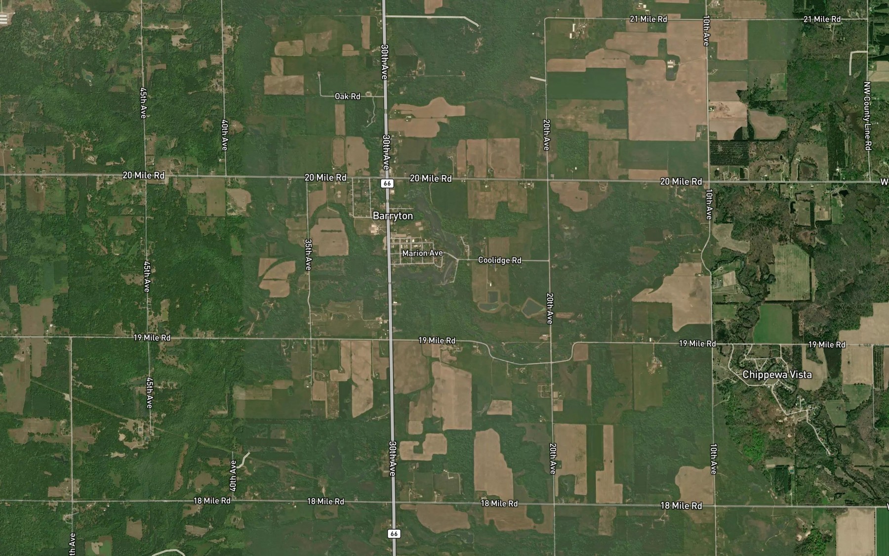 Satellite map of the West Branch Chippewa River