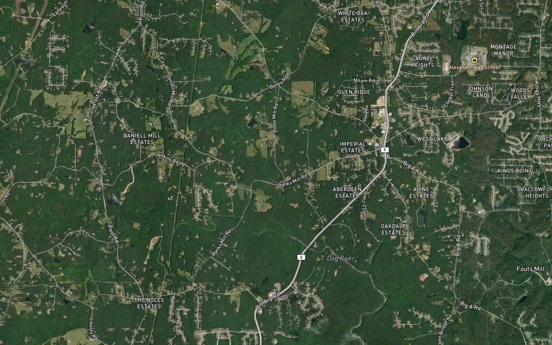 Satellite map of the Pool Creek