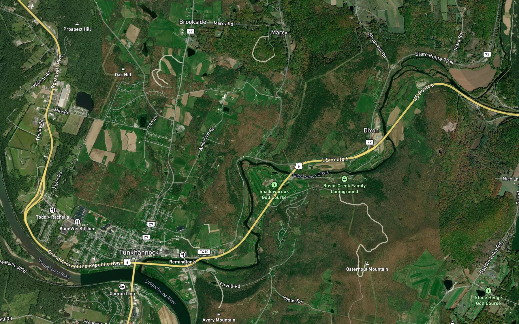 Satellite map of the Billings Mill Brook