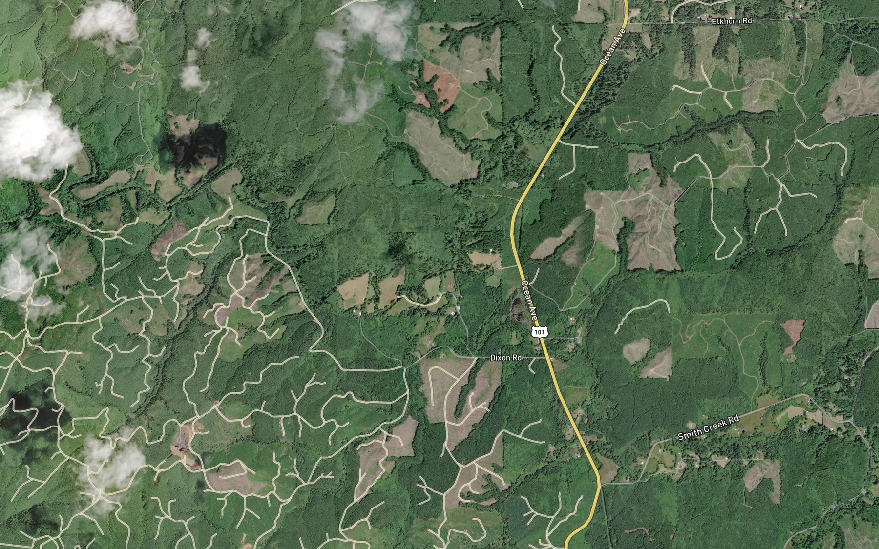 Satellite map of the Clearwater Creek