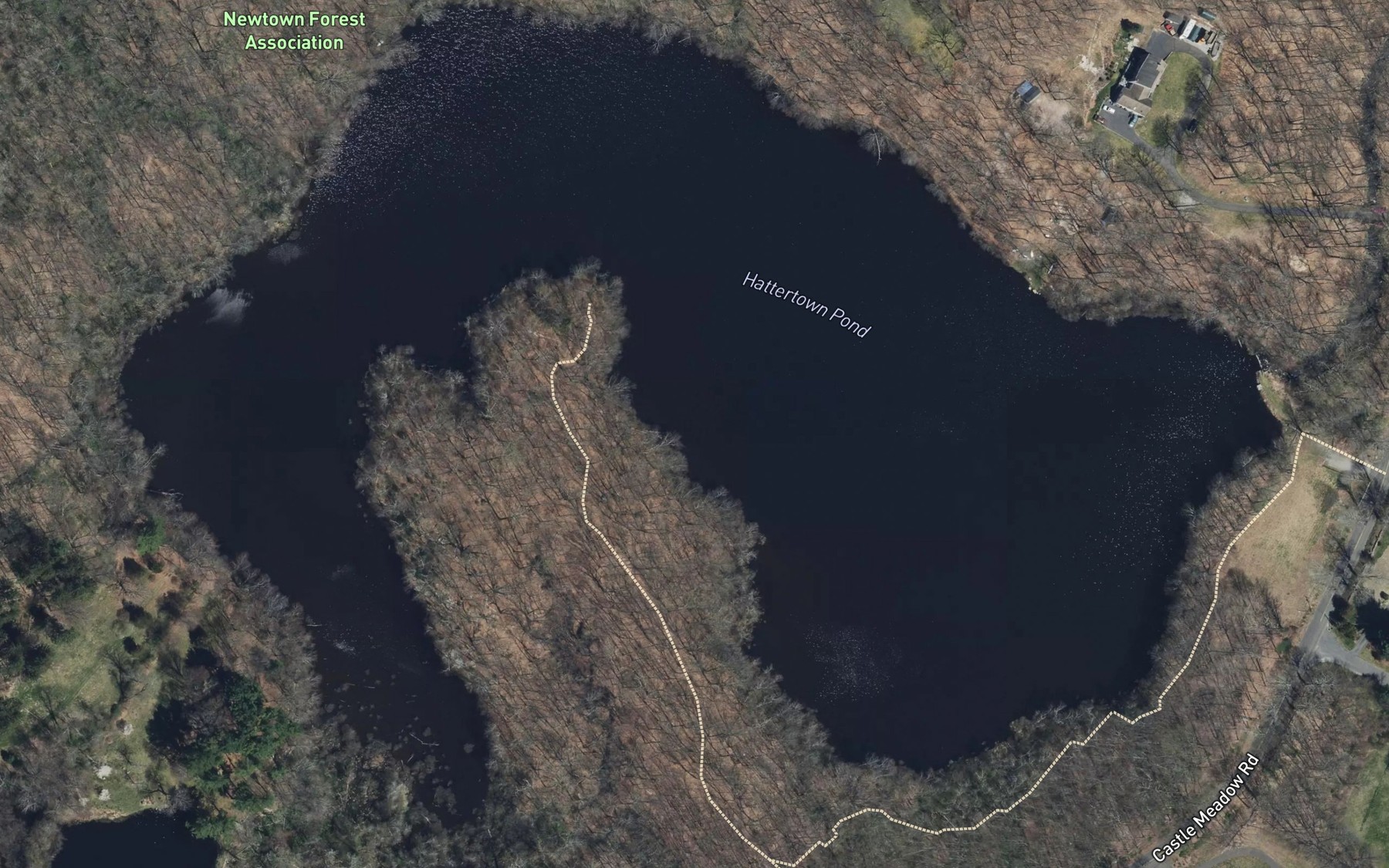 Satellite map of the Hattertown Pond