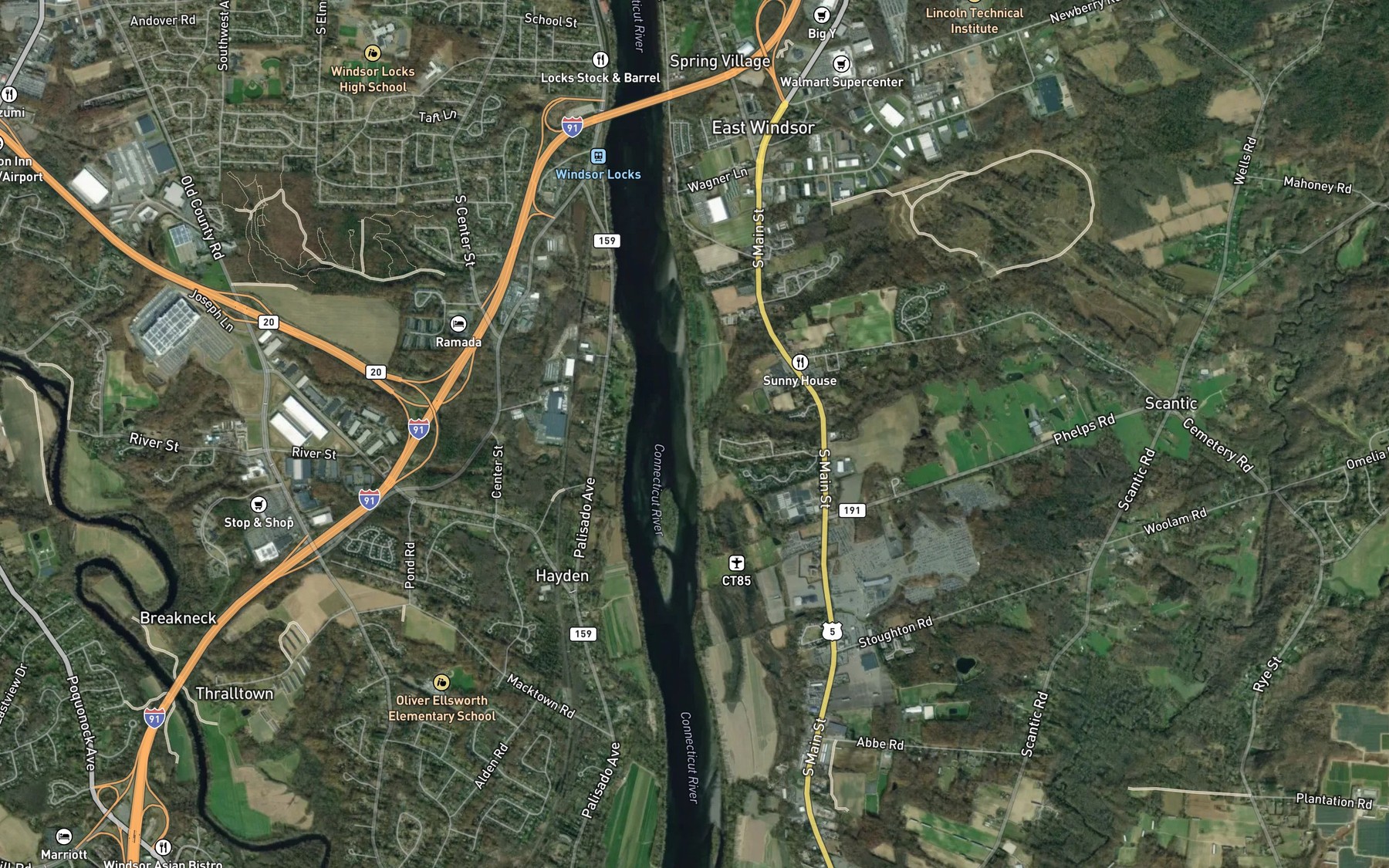 Satellite map of the Stoughton Brook