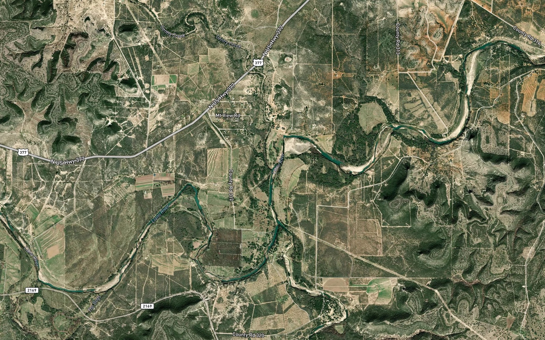 Satellite map of the Gentry Creek