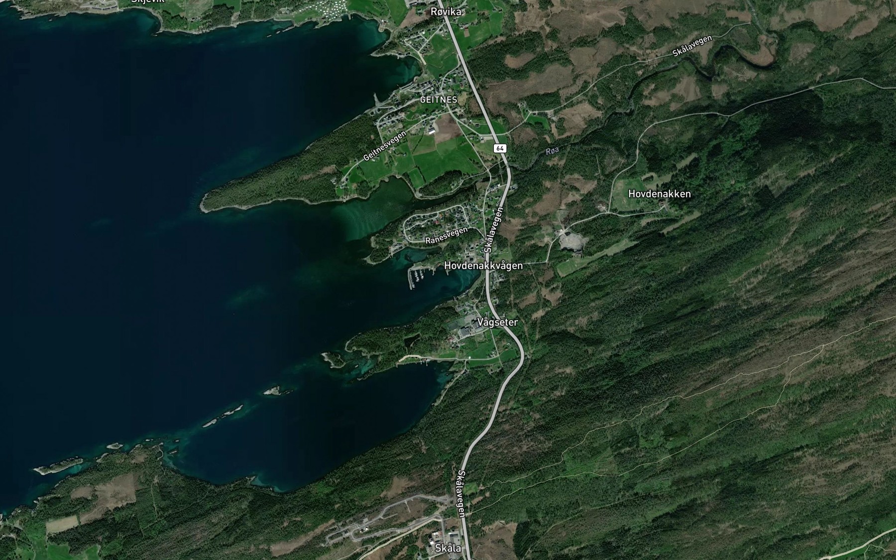 Satellite map of the Hovdenakkvagen