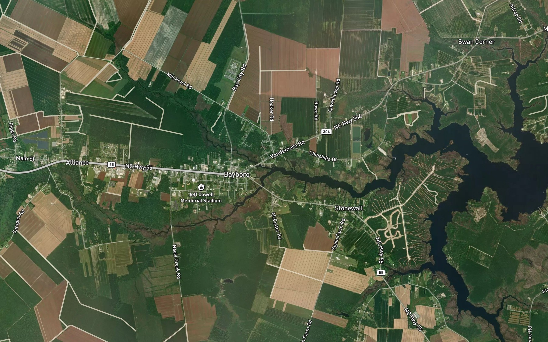 Satellite map of the South Prong Bay River
