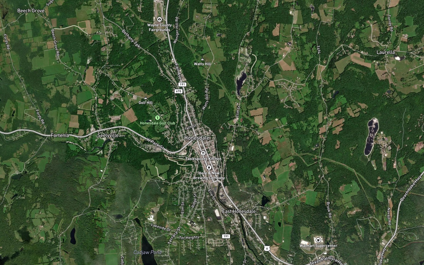 Satellite map of the Dyberry Creek