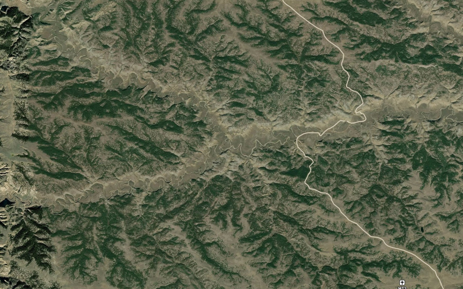Satellite map of the South Fork Two Calf Creek