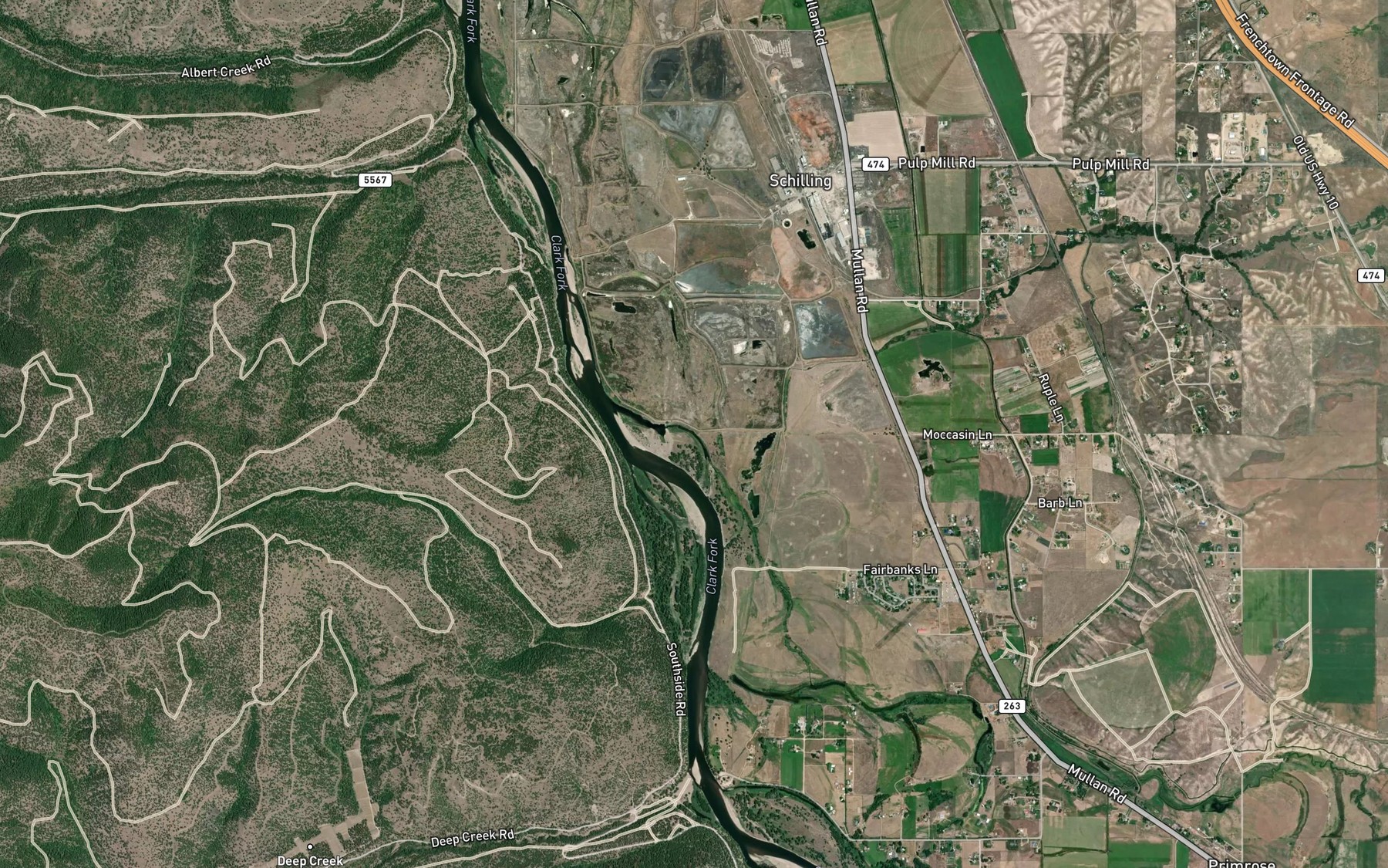 Satellite map of the O'Keefe Creek