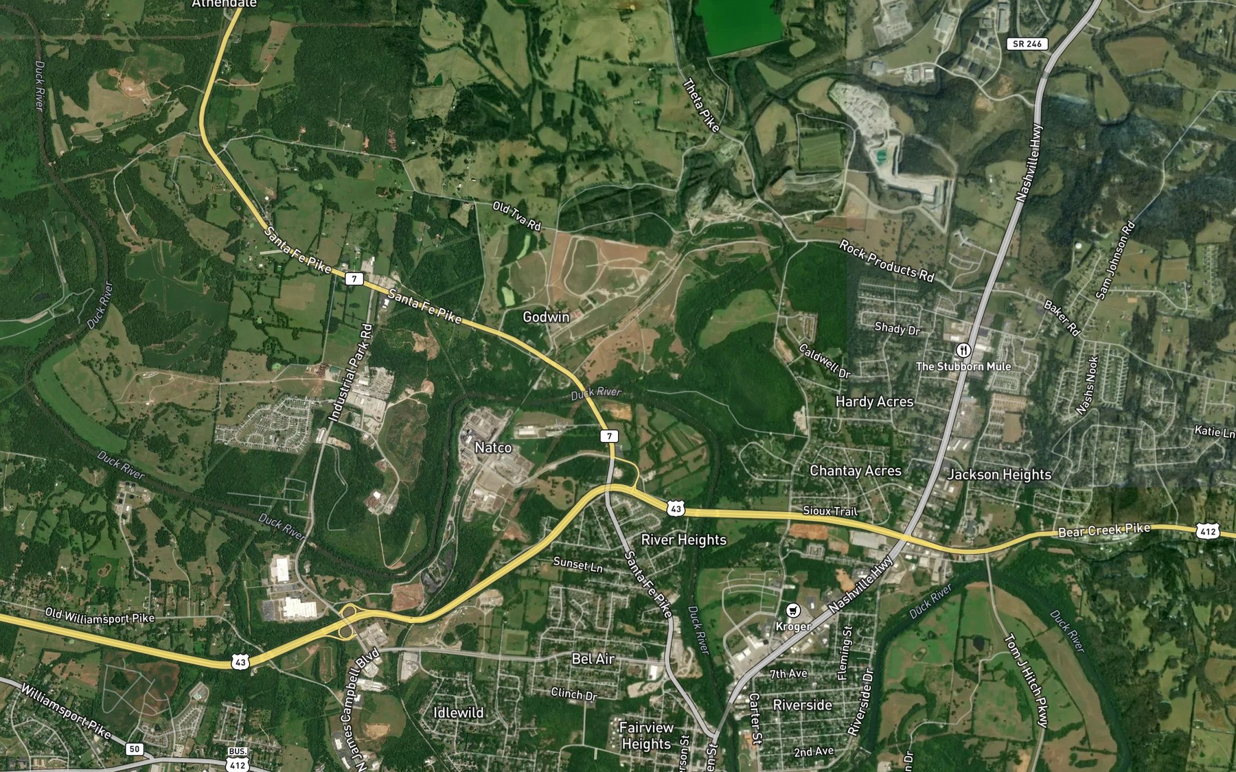 Satellite map of the Rutherford Creek