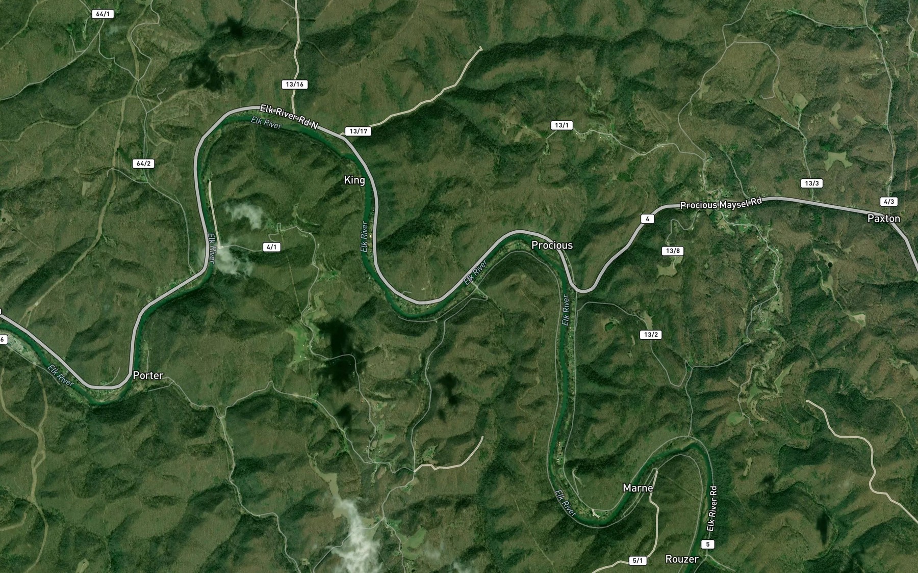 Satellite map of the Camp Creek