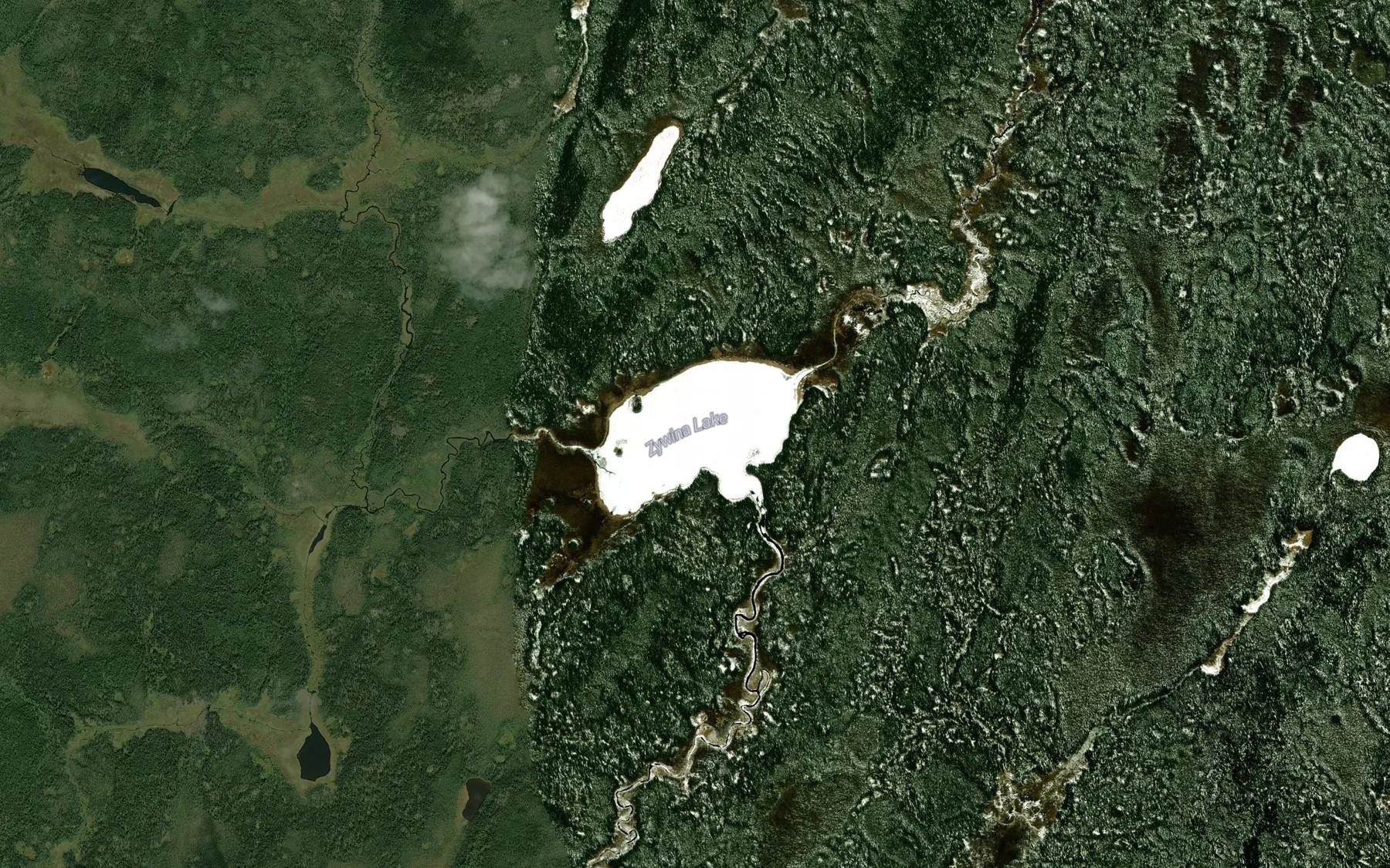 Satellite map of the Zywina Lake