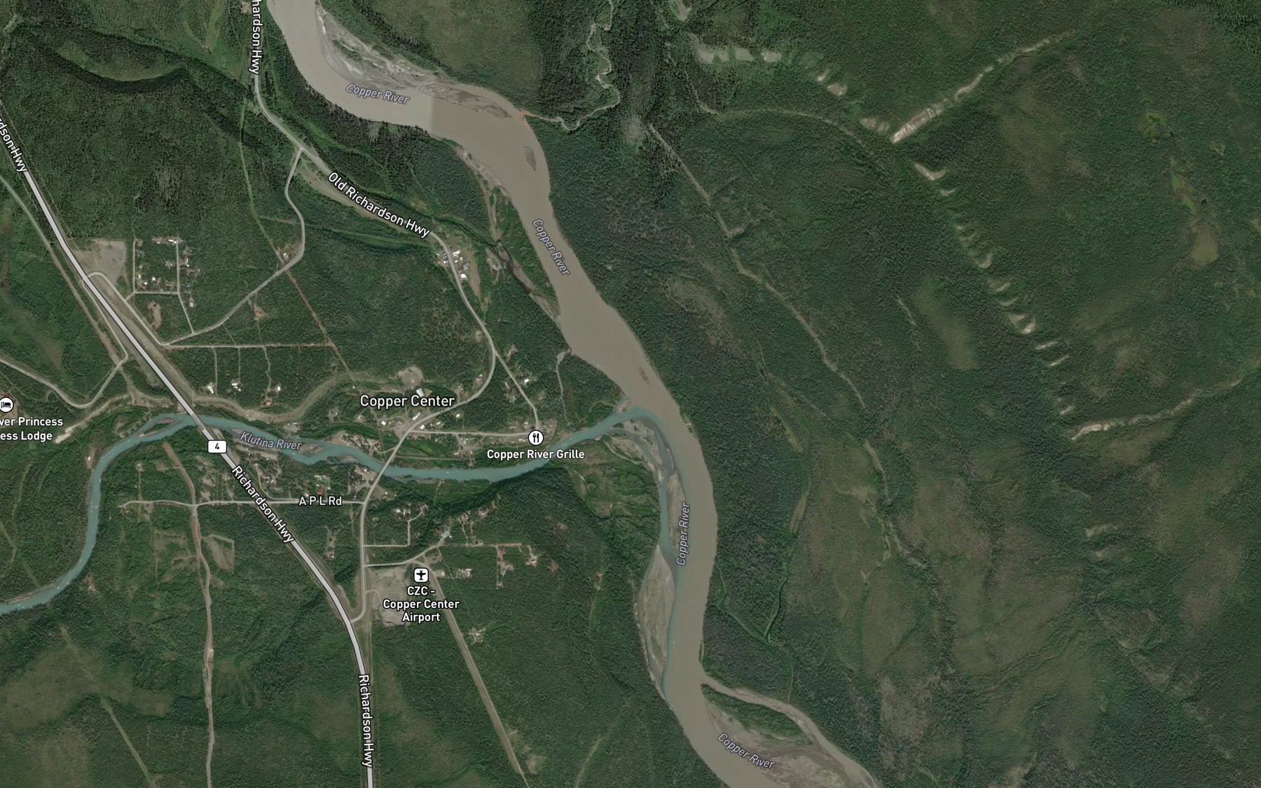 Satellite map of the Klutina River