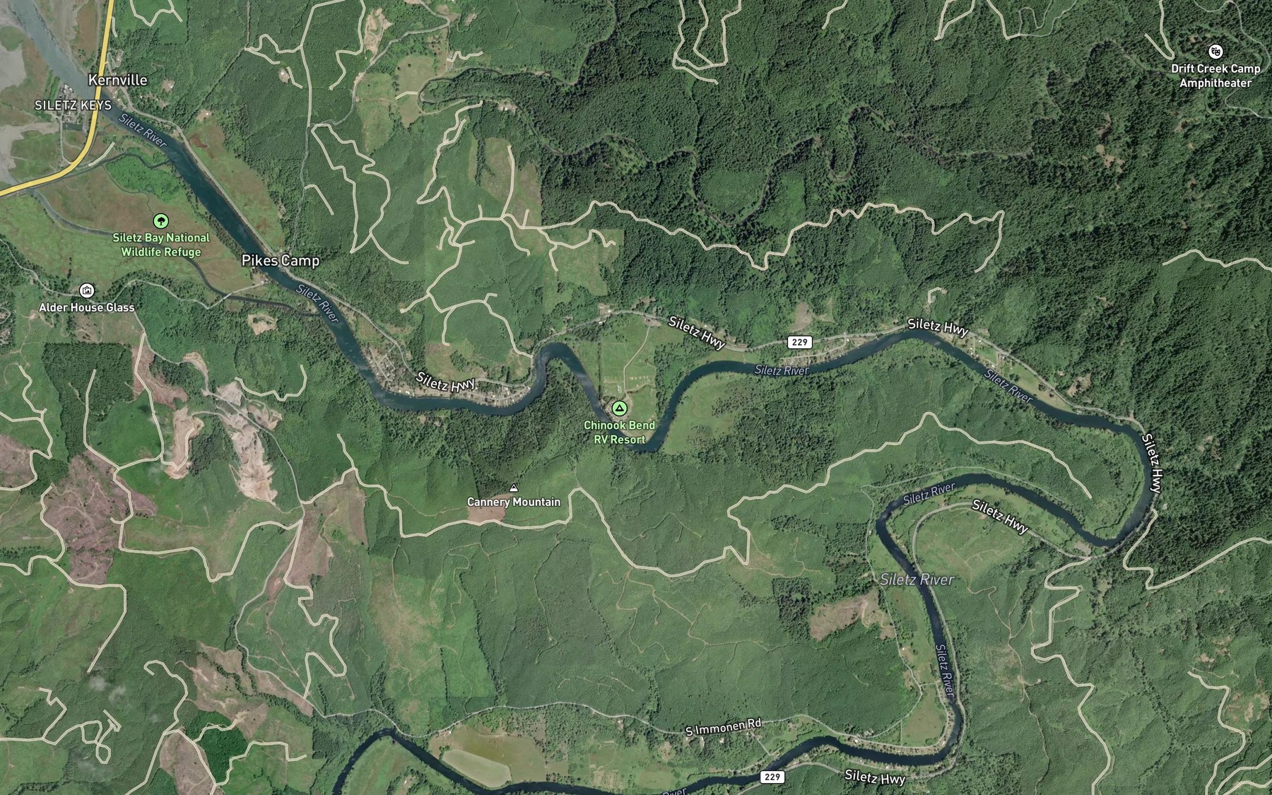 Satellite map of the Chinook Bend