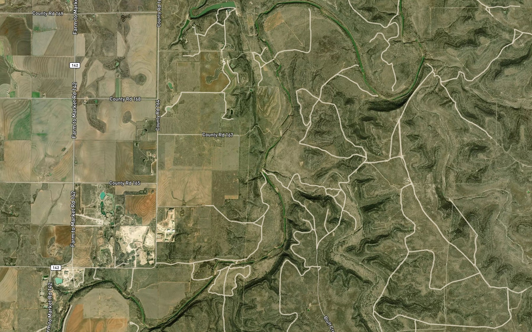 Satellite map of the Bluff Creek