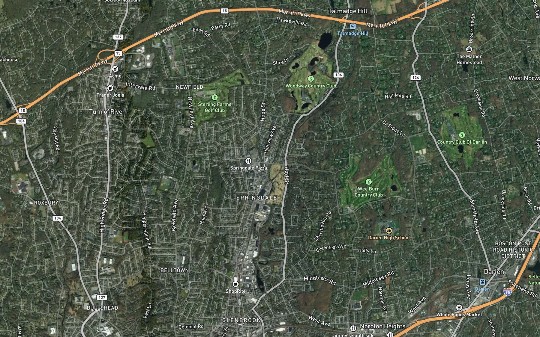 Satellite map of the Springdale Brook