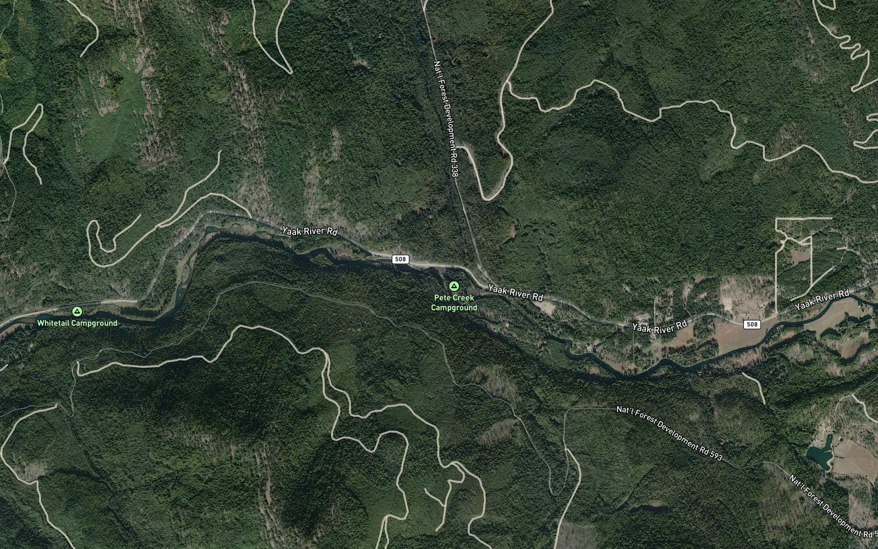 Satellite map of the Pete Creek