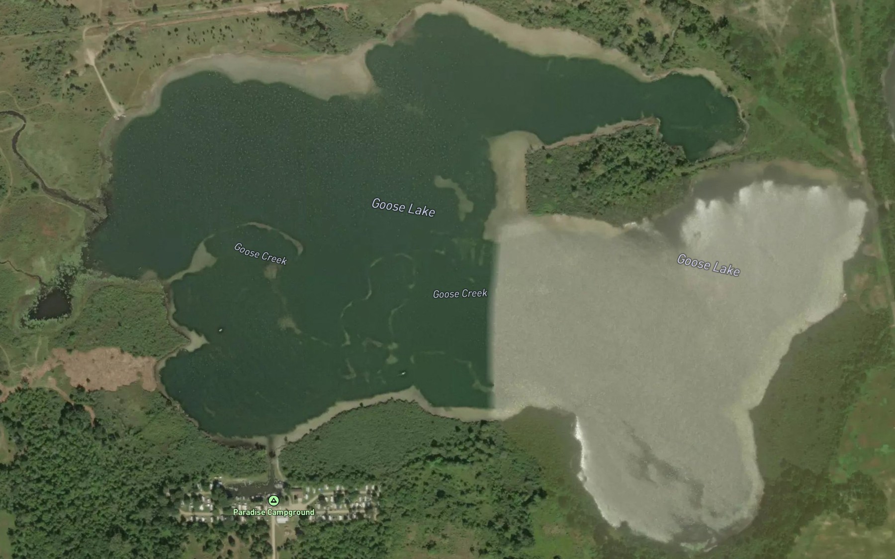 Satellite map of the Goose Lake