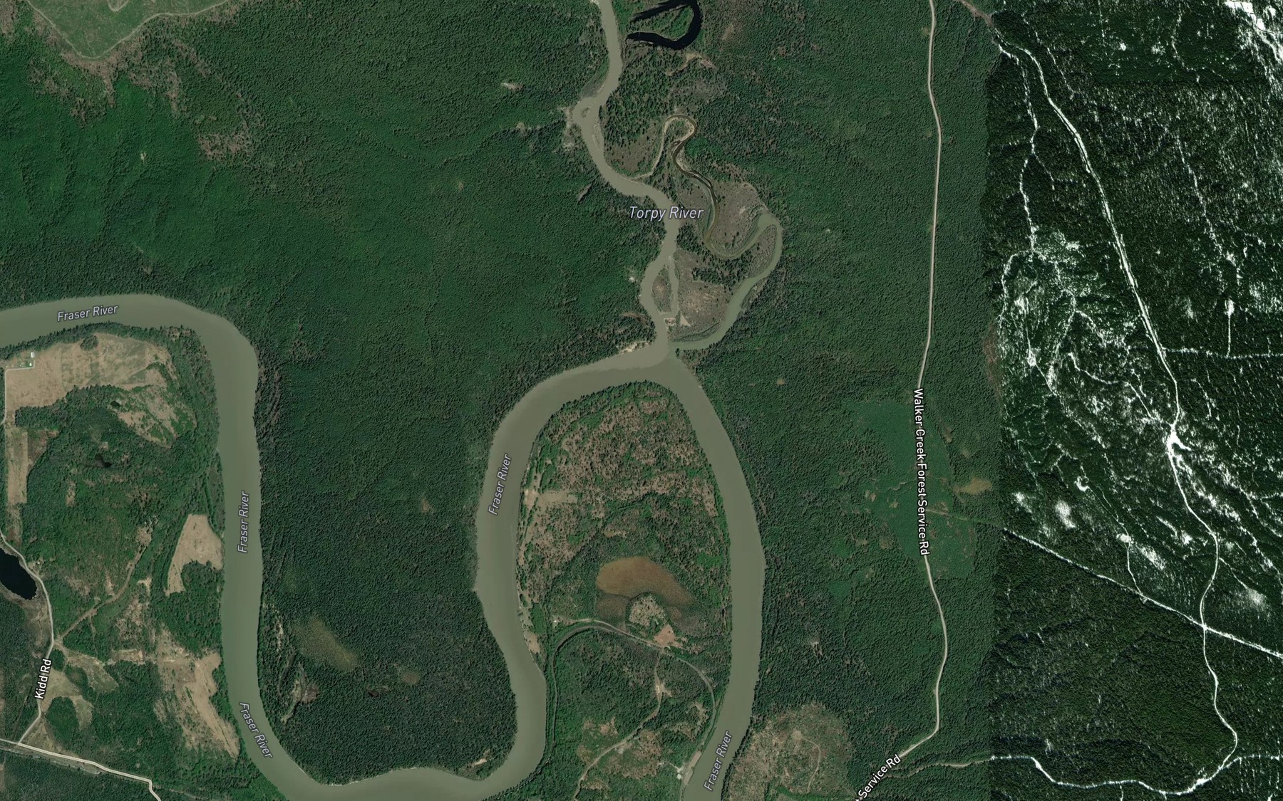 Satellite map of the Torpy River