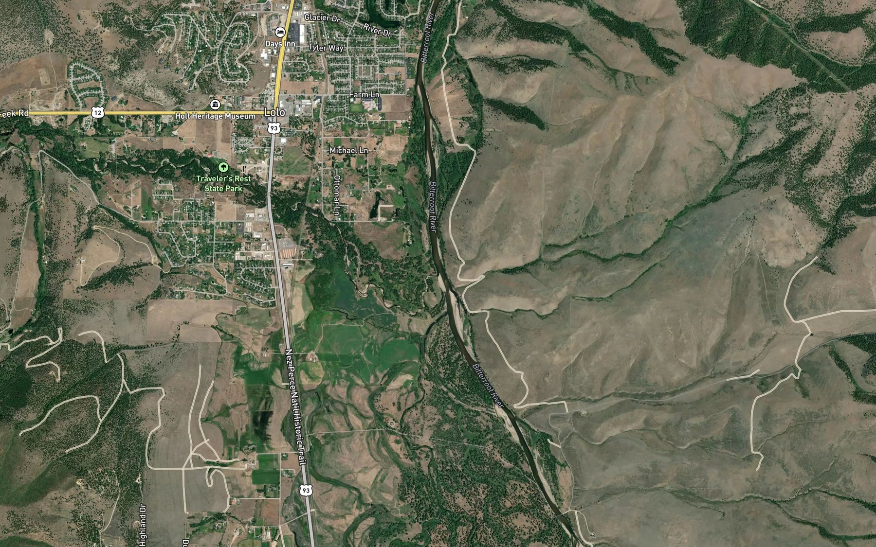 Satellite map of the Lolo Creek
