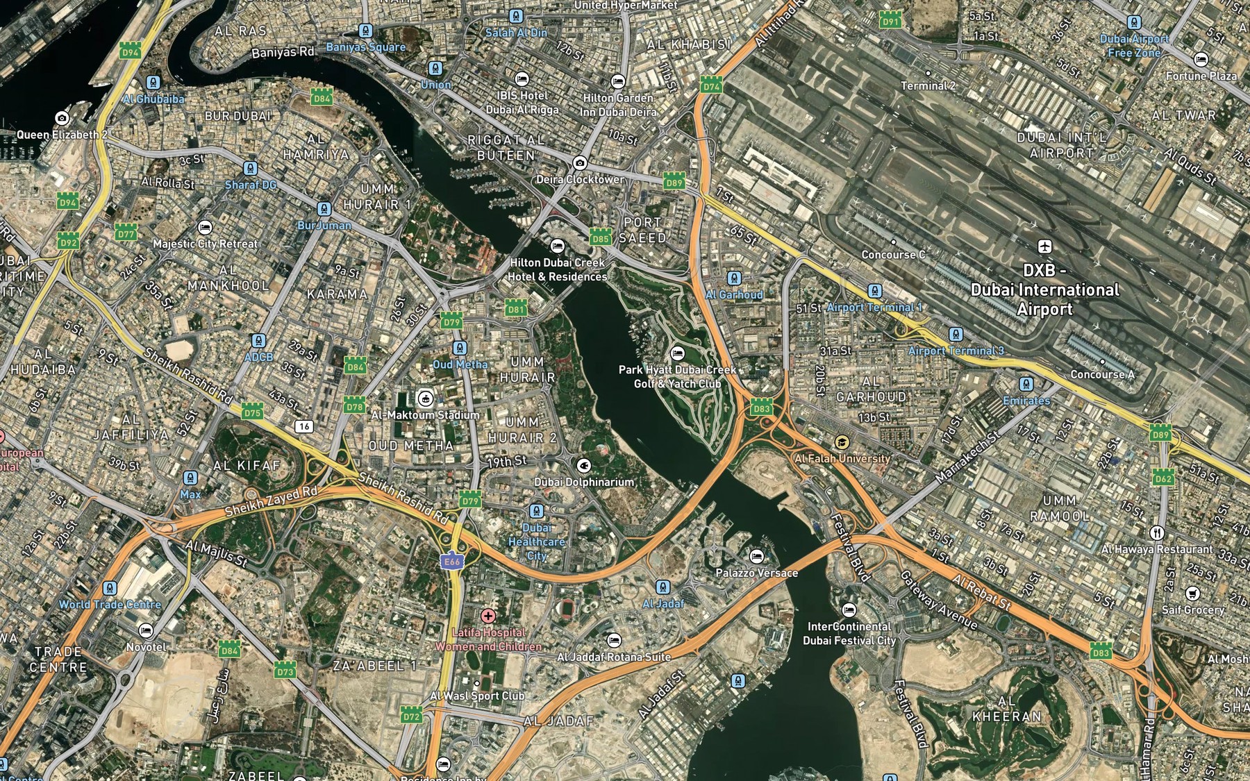 Satellite map of the Khawr Dubayy