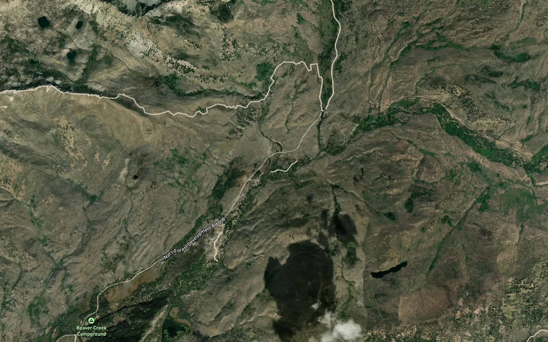 Satellite map of the Shake Creek