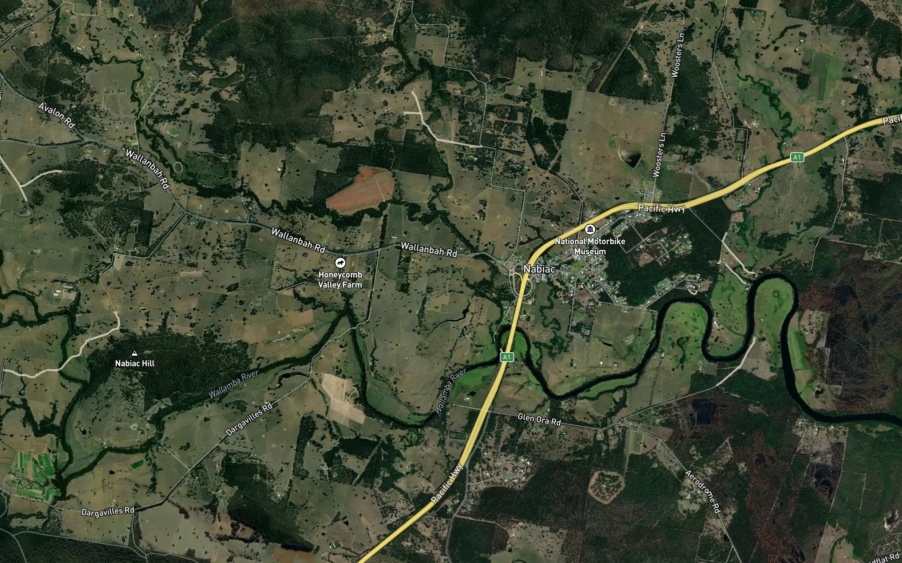 Satellite map of the Nabiac Creek