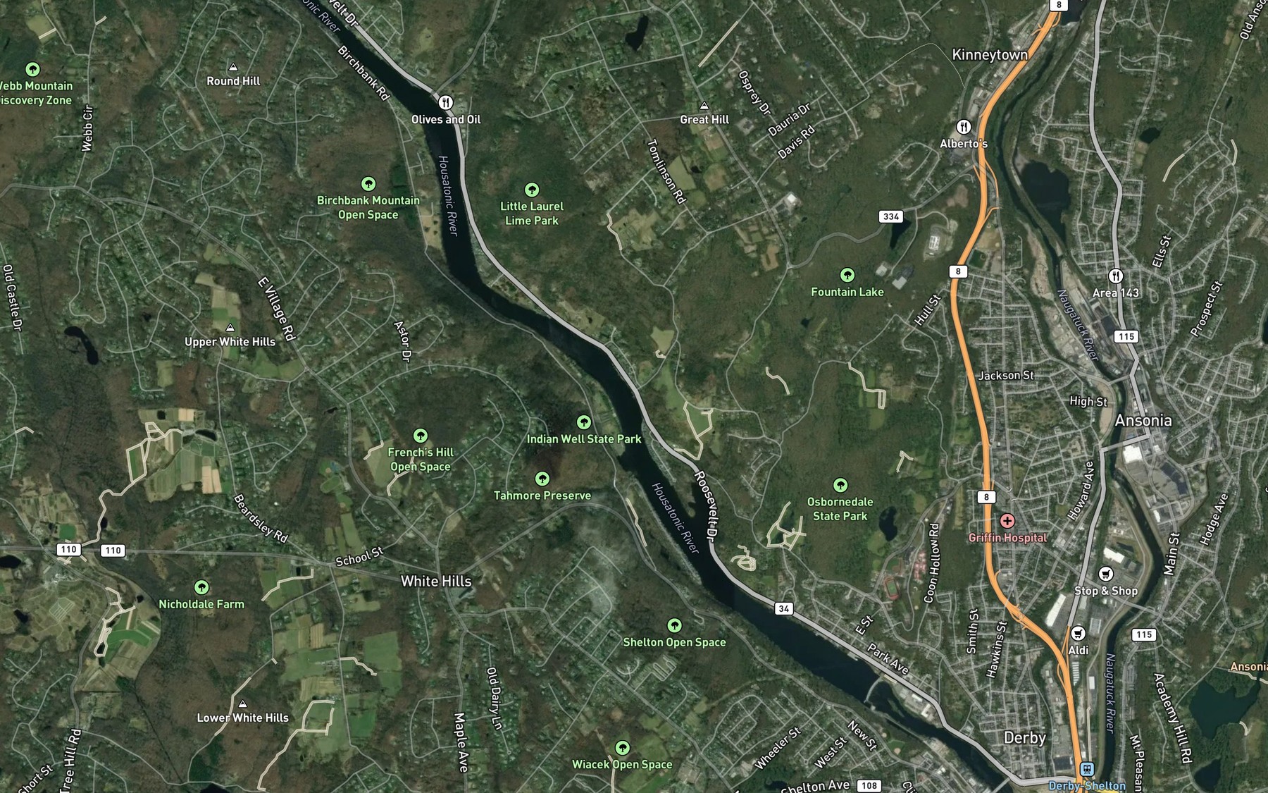 Satellite map of the Great Hill Brook