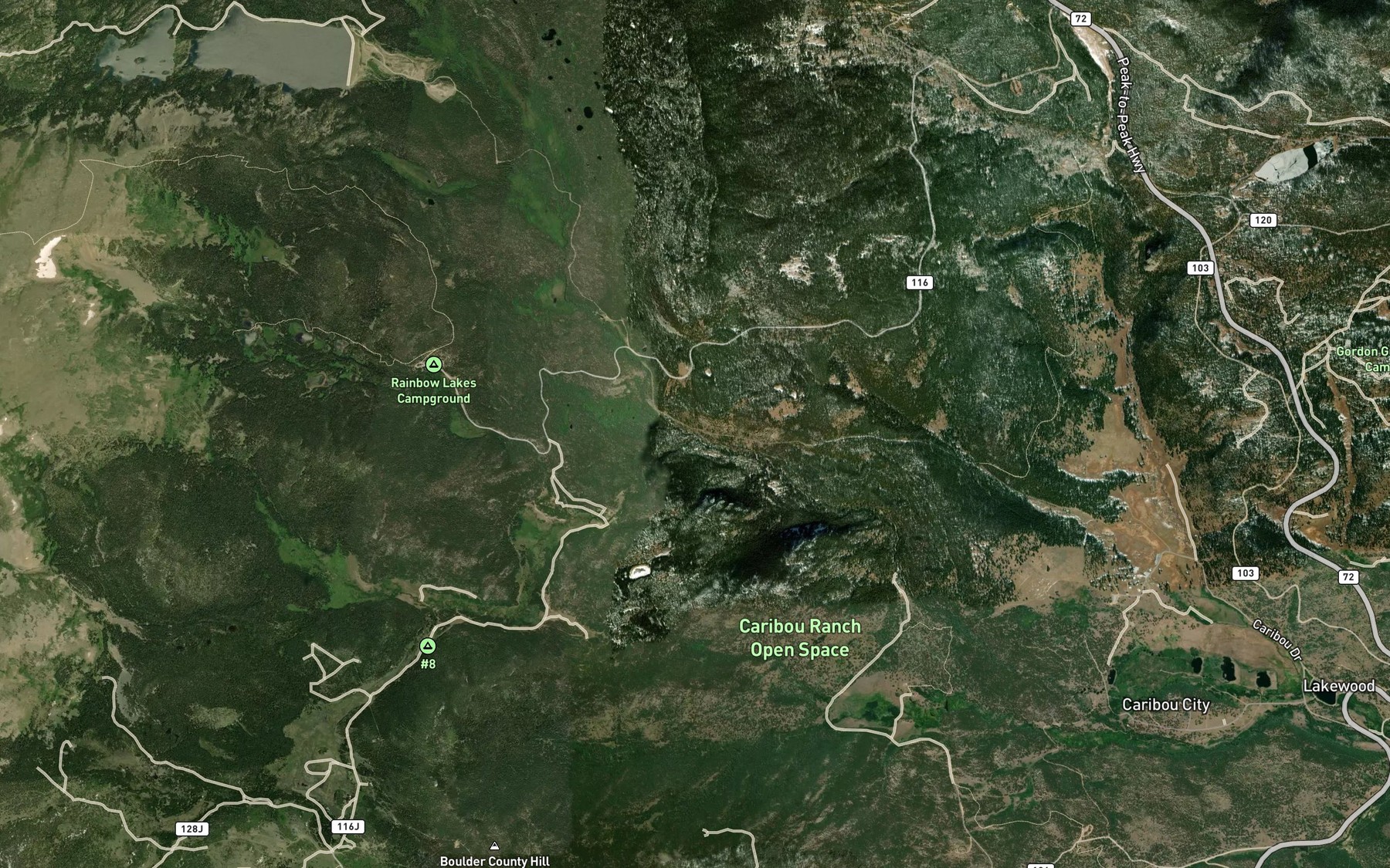 Satellite map of the Caribou Creek