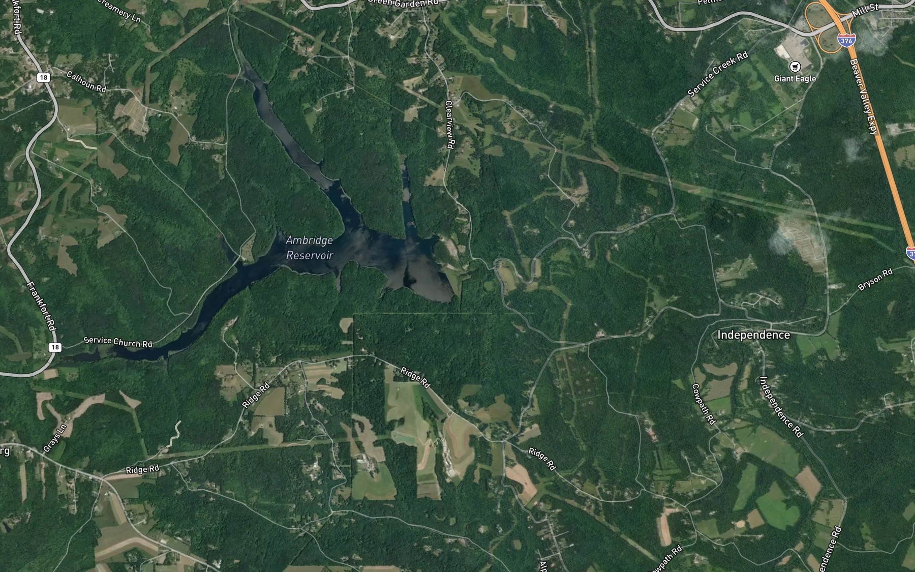 Satellite map of the Service Creek Reservoir