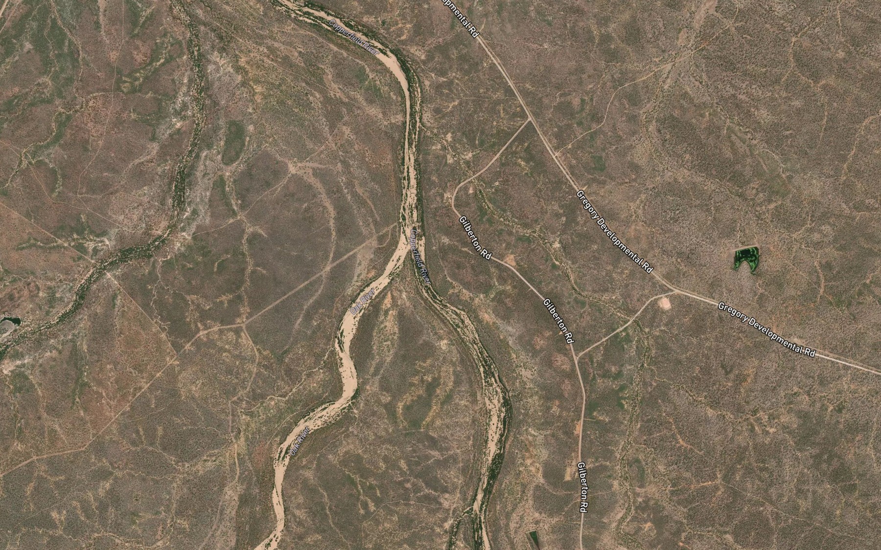 Satellite map of the Oak River