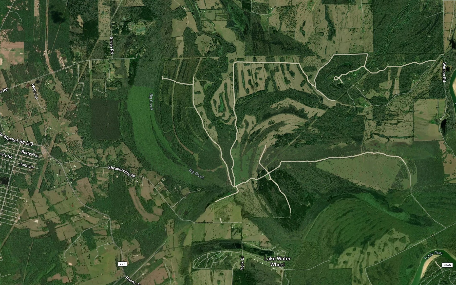 Satellite map of the Davison Bayou