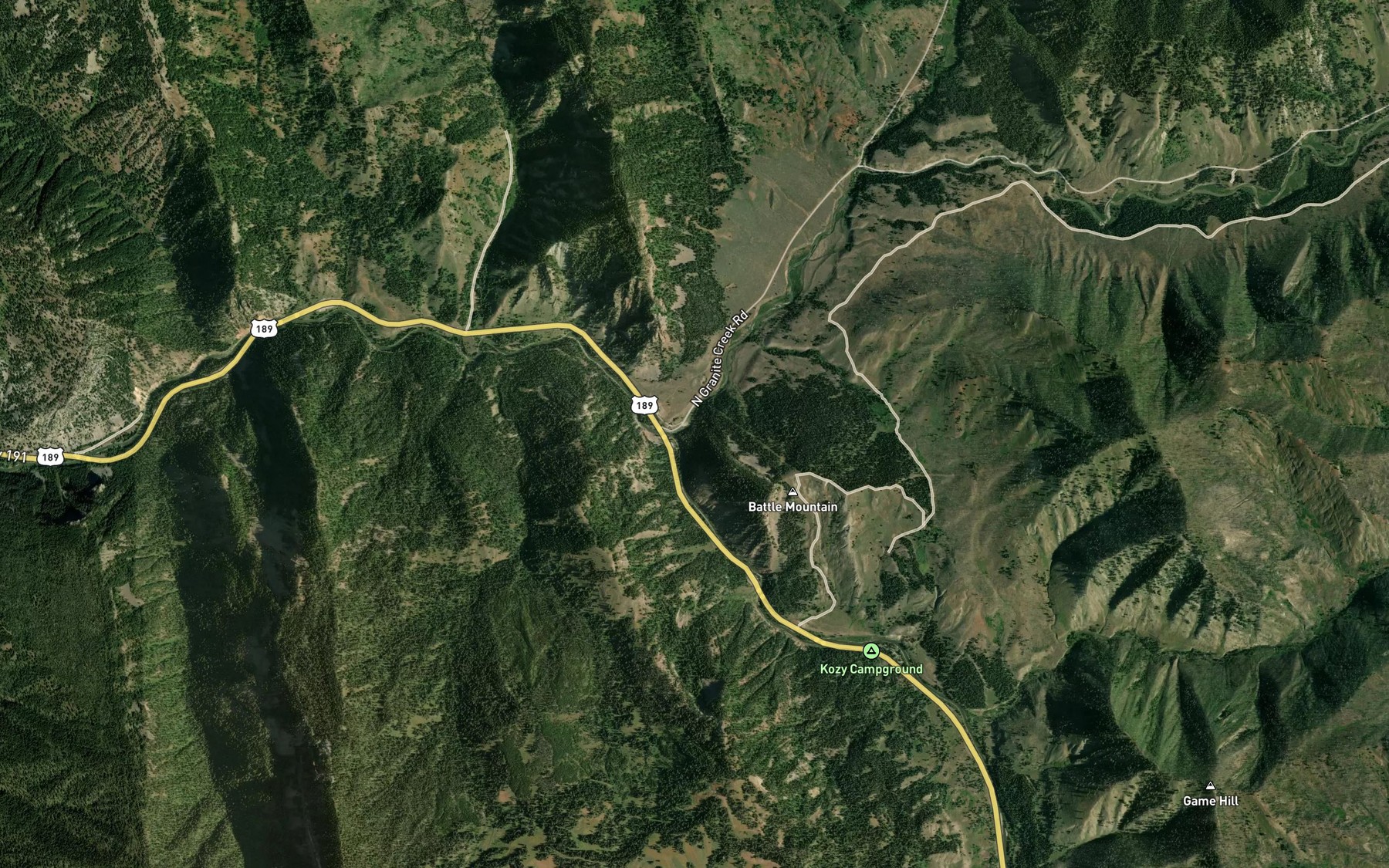 Satellite map of the Granite Creek