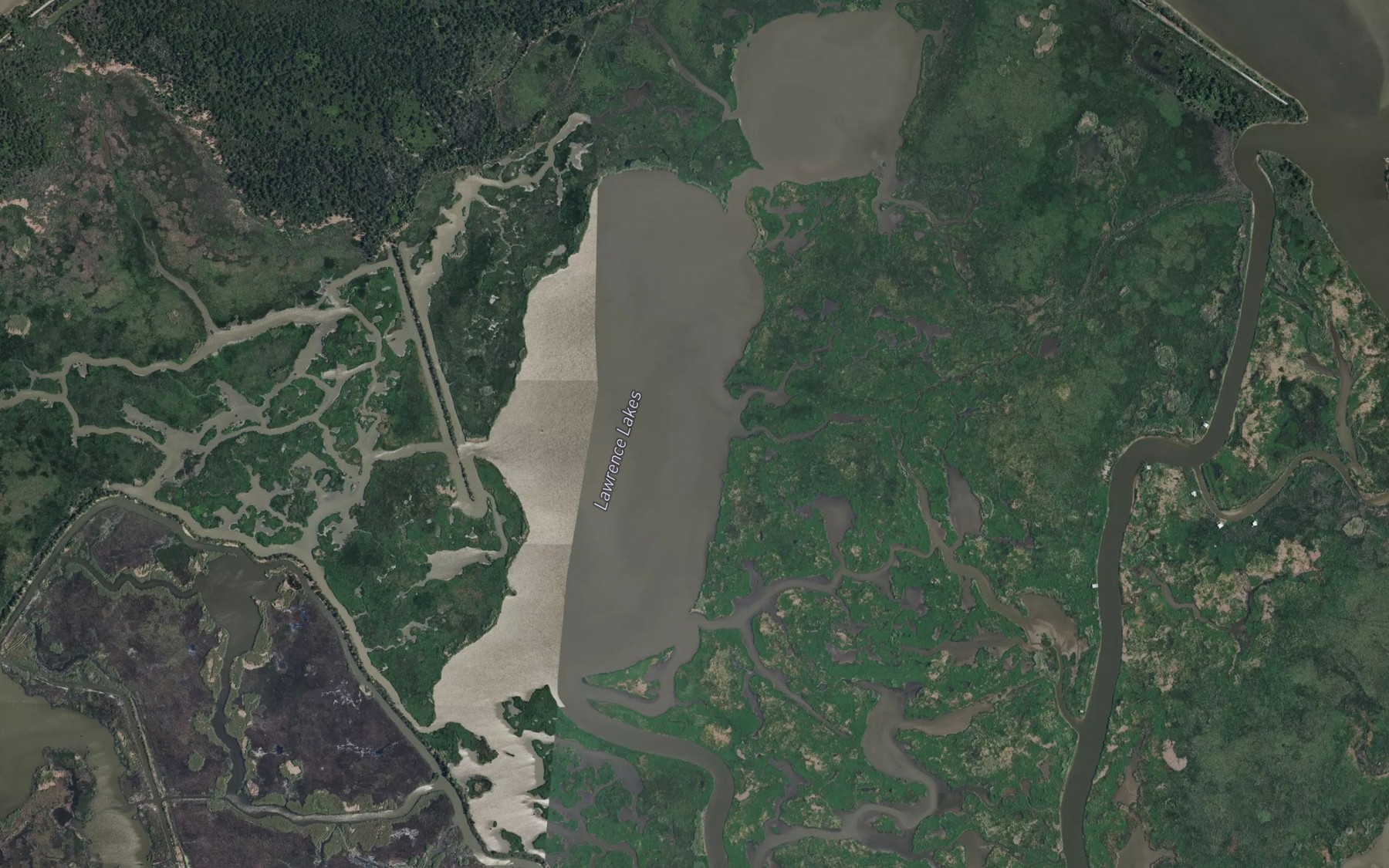 Satellite map of the Lawrence Lakes