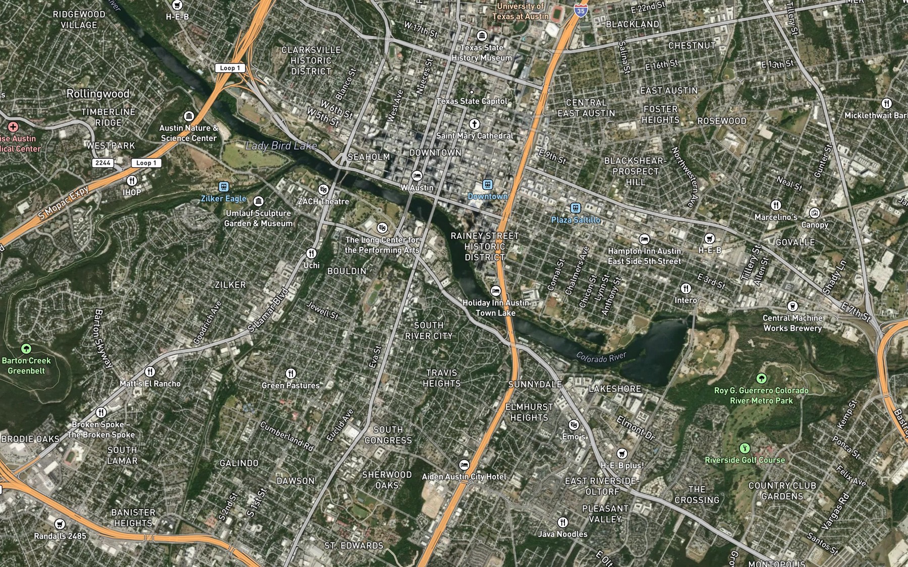 Satellite map of the East Bouldin Creek