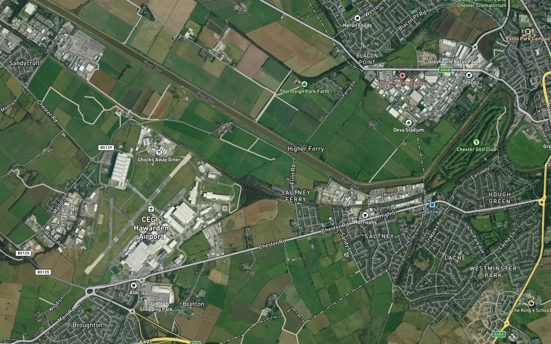 Satellite map of the River Alyn