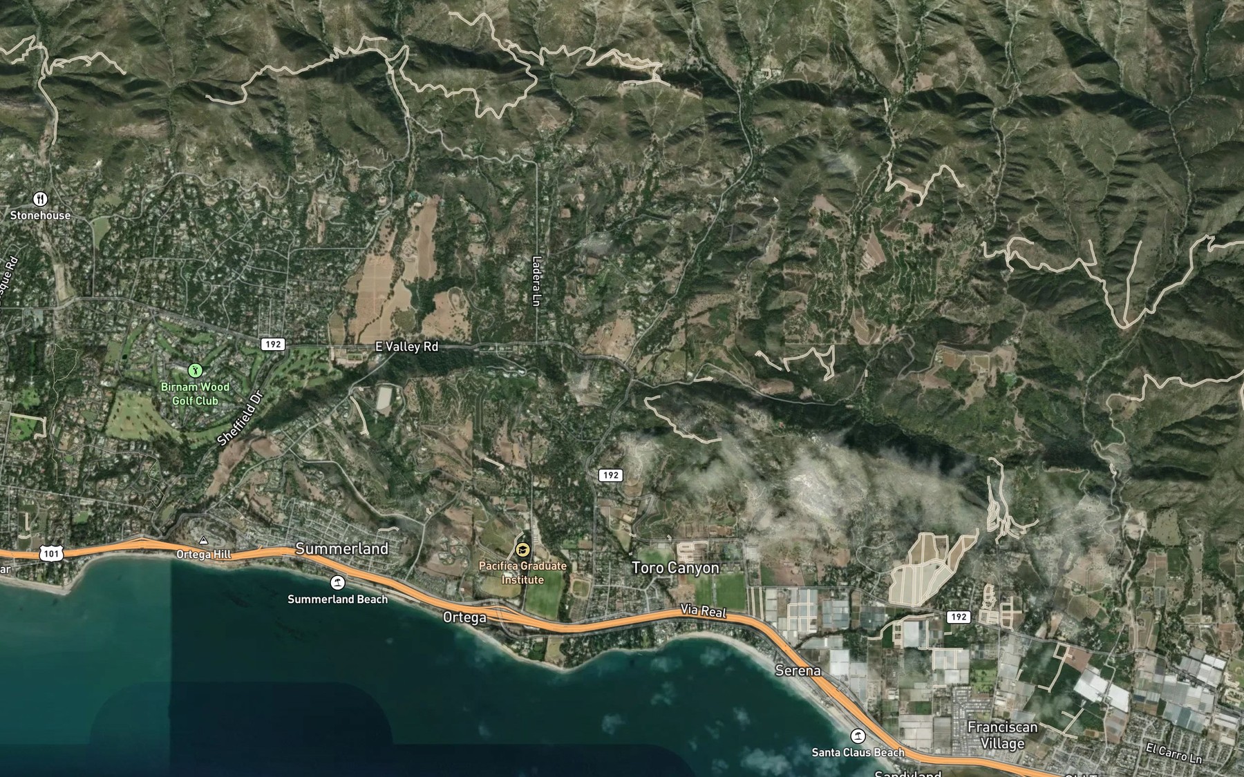 Satellite map of the Garrapata Creek