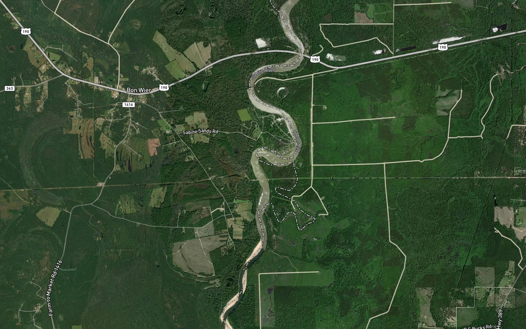 Satellite map of the Caney Creek